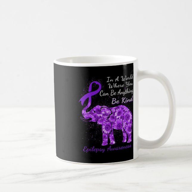Caneca De Café Epilepsy Awareness Sunflower Elephant Be Kind  (Direita)
