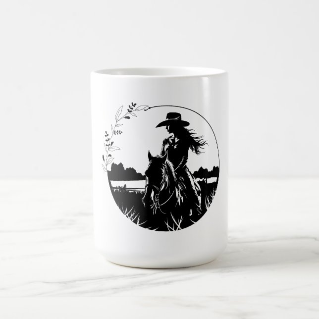 Caneca De Café Equestre Moderno Elegante Cowgirl Ocidental (Centro)