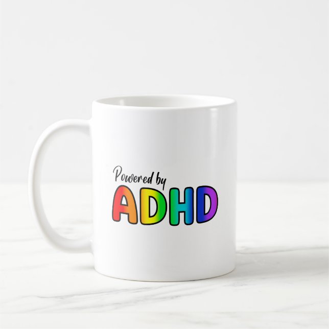 Caneca De Café Equipado com ADHD | Tipografia Arco-Íris (Esquerda)
