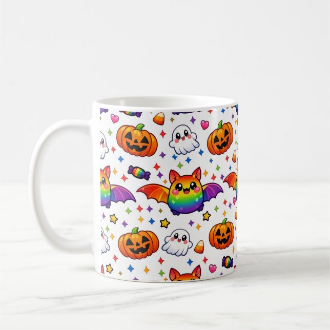 Caneca De Café 🦇🌈 Equipe da Festa Assustadora Arco-Íris (Esquerda)