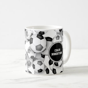 Caneca De Café equipe de bolas de futebol da cinza negra colorido