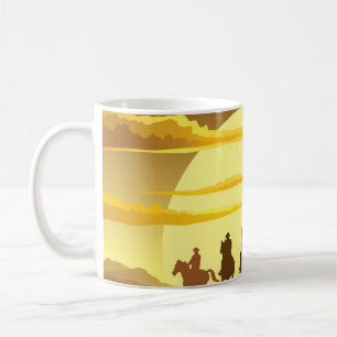 Caneca De Café Equipe de cowboys da silhueta galopando contra um