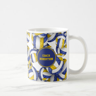 Caneca De Café equipe de vôlei de ouro azul colorido nome do trei
