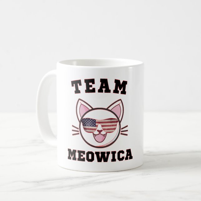 CANECA DE CAFÉ EQUIPE MEOWICA - AMANTE DE GATO ENGRAÇADO AMERICAN (Frente Esquerda)