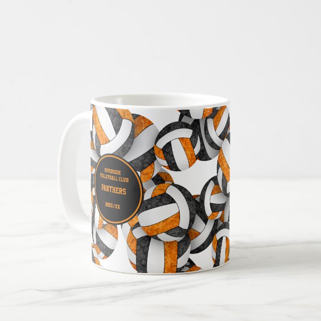 Caneca De Café equipe negra de vôlei cor de laranja (Frente Esquerda)