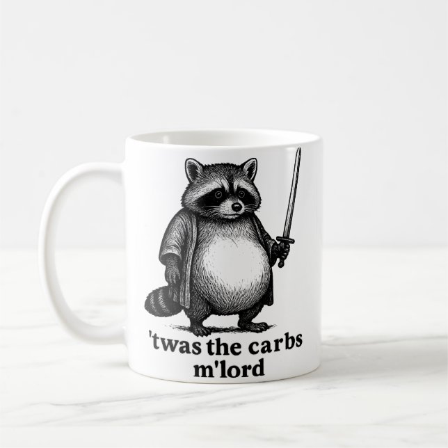 Caneca De Café ERA Os Carbs M'Lorde Guaxinim | Medieval Lixo Pa (Esquerda)