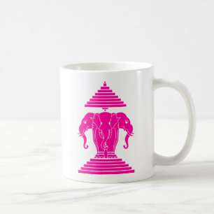 Caneca De Café Erawan Rosa Três Cabeça de Elefante Lao / Laos B