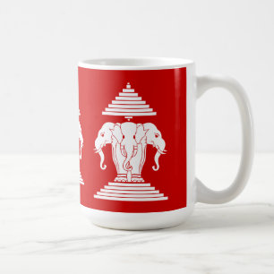 Caneca De Café Erawan Três Elefante De Cabeça Lao / Bandeira La