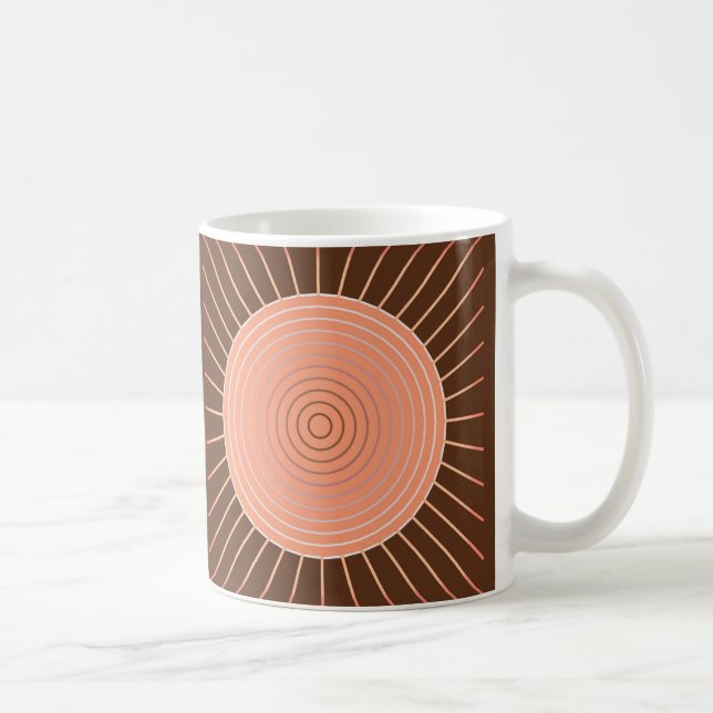 Caneca De Café Erupção Solar Geométrica Moderna - Bege e Marrom (Direita)