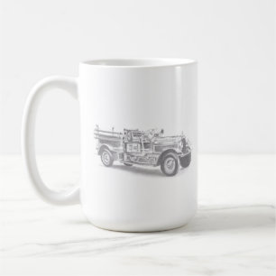 Caneca De Café esboço a lápis de caminhão de bombeiros antigo des
