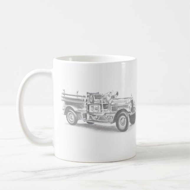Caneca De Café esboço a lápis de caminhão de bombeiros antigo des (Esquerda)