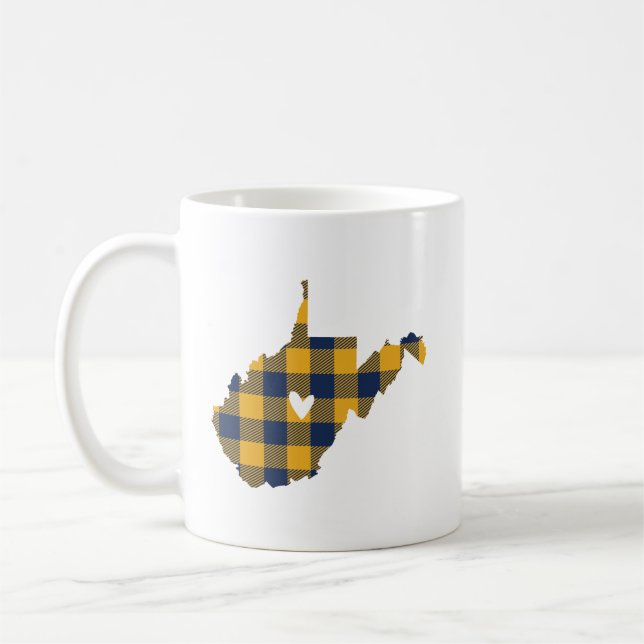 Caneca De Café Esboço azul & Dourado de West Virginia da xadrez (Esquerda)