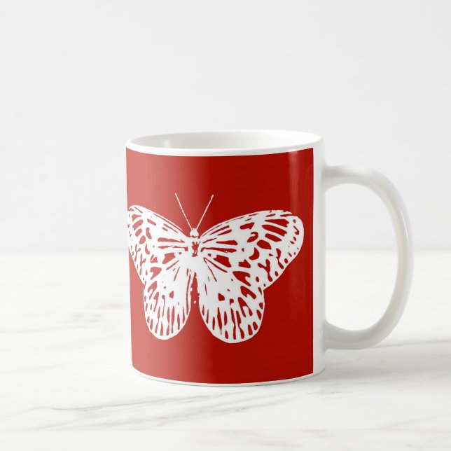 Caneca De Café Esboço da borboleta, vermelho e branco profundos (Direita)