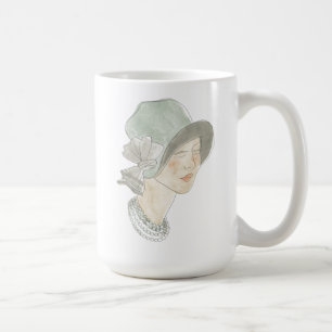 Caneca De Café Esboço da Moda da Flapper - Mulher com chapéu