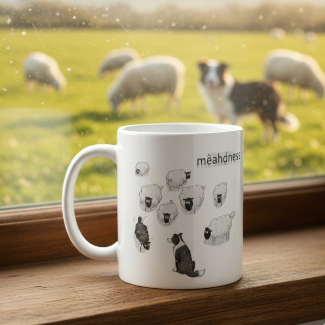 Caneca De Café Esboço de desenho animado engraçado de ovelha cach (Criador carregado)