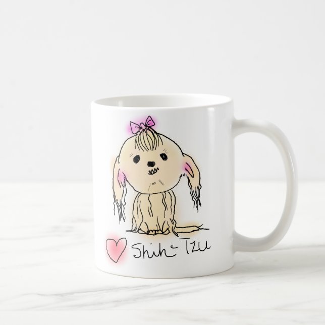 Caneca De Café Esboço de Doodle da Mulher Bela Shih Tzu (Direita)