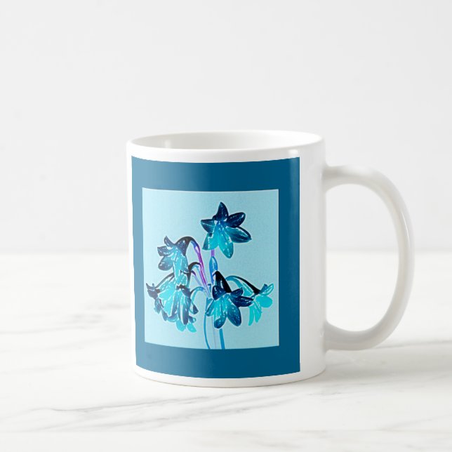 Caneca De Café Esboço de Hemerocallis - Azul Cobalto e Céu (Direita)