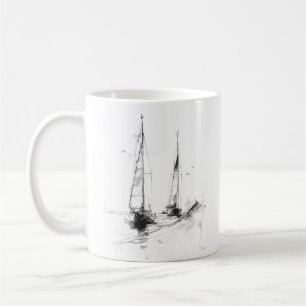 Caneca De Café Esboço de Iate Vintage – Arte Minimalista Náutica