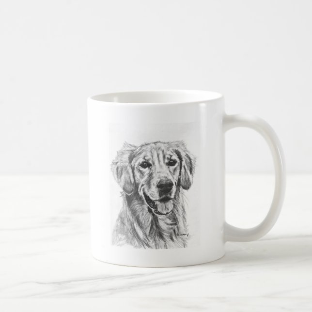 Caneca De Café Esboço do carvão vegetal do golden retriever (Direita)