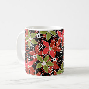 Caneca De Café Esboço floral multicolorido retrô outono