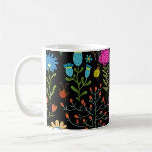 Caneca De Café Esboço floral, padrão artístico perfeito.