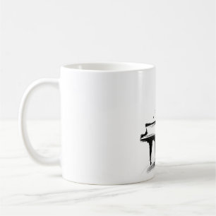 Caneca De Café Esboço Minimalista de Piano de Cauda em Música