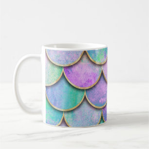 Caneca De Café Escalas de sereia: padrão de ondas de aquarela.