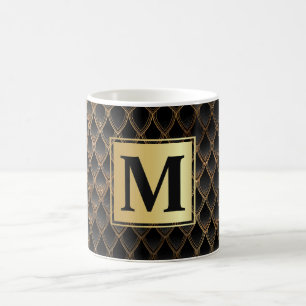 Caneca De Café Escamas de Dragão com Brilho Preto e Dourado
