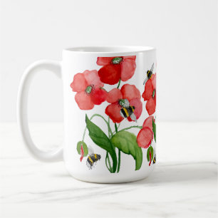 Caneca De Café Escarlate de água flores de papoila e bumbum