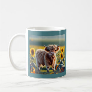 Caneca De Café Escócia Highland Baby Cow Sunflower e Pumpkins