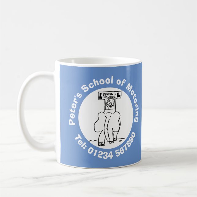 Caneca De Café Escola de Condução Cartoon com Elefante. (Esquerda)