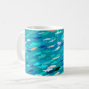 Caneca De Café Escola de Peixes, Turquesa, Azul e Aqua