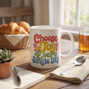 Caneca De Café Escolha Alegria Todos os Dias Arco-Íris Retrô