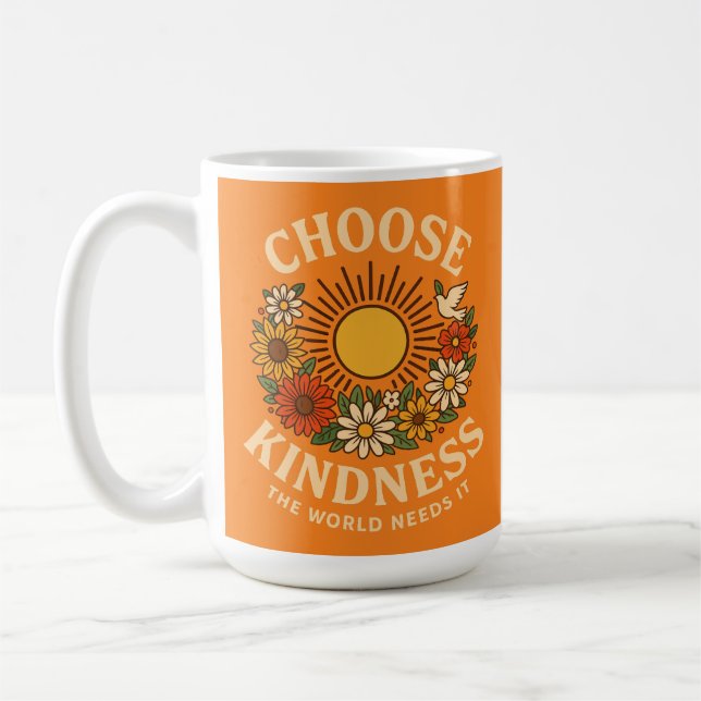 Caneca De Café Escolha bondade com a arte retro-floral (Esquerda)
