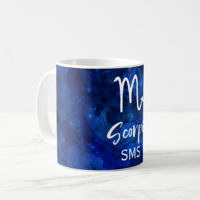 Caneca De Café Escorpião Zodiac Constelação Azul Galáxia Monogram (Frente Esquerda)