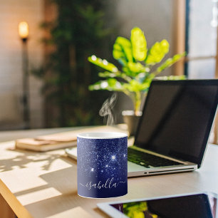Caneca De Café Escrito elegante com nome brilhante azul