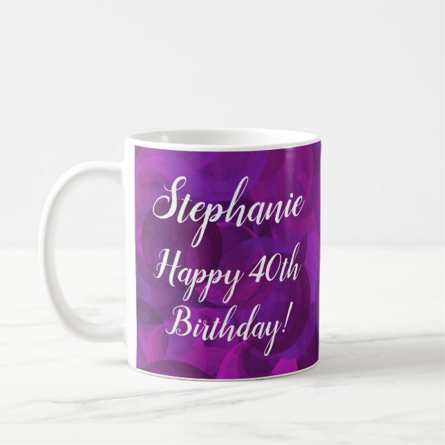 Caneca De Café Escritório de Feliz Aniversário do Elegante Roxo (Esquerda)