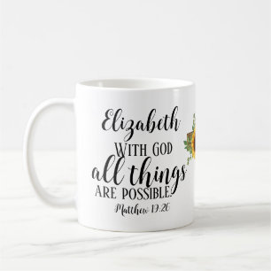 Caneca De Café Escritura Cristã Tudo é Possível Floral