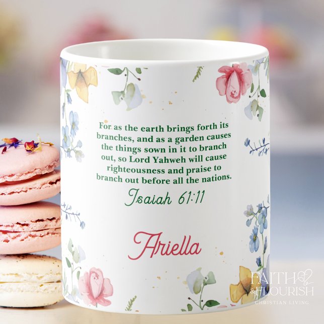 Caneca De Café Escritura de flor selvagem personalizada com aquar (Criador carregado)