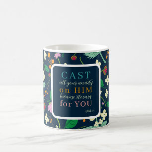 Caneca De Café Escritura Floral 1 Peter 5:7