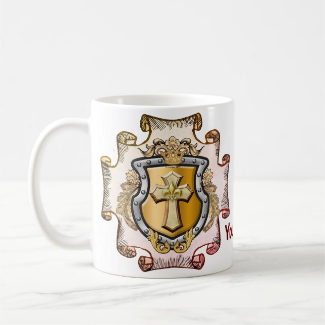Caneca De Café Escudo de Cruz Cristos Sobrenome (Esquerda)