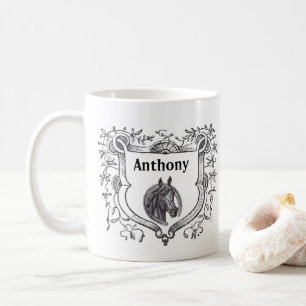 Caneca De Café Escudo Ornado de Cavalo Amante com Gravura em Esti