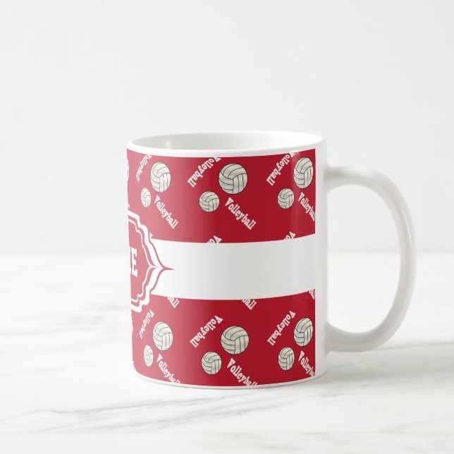Caneca De Café Escuro - design vermelho do voleibol (Direita)