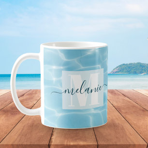 Caneca De Café Escuro do Monograma de Natação Azul Elegante