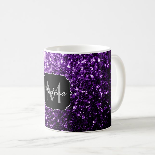 Caneca De Café Escuro Roxo Brilhante brilhante brilha Monograma (Frente Esquerda)