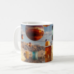 Caneca De Café Esferas e Cubos Flutuantes Surrealistas