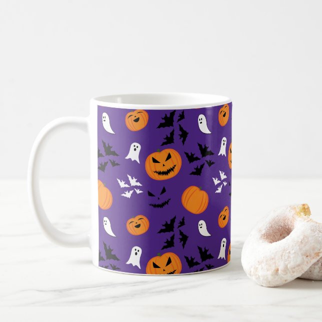 Caneca De Café Esfregões de abóboras do Halloween morcegos divert (Com Donut)