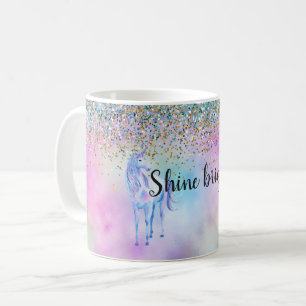 Caneca De Café Esmagador Dourado Aqua Glitter Purple Unicorn     