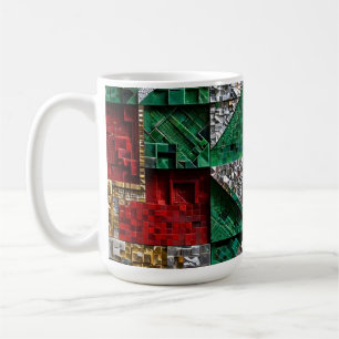 Caneca De Café Esmeralda Dourado Marfim Vermelho Azul Mosaico Qua