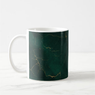Caneca De Café Esmeralda Verde e Textura de Mármore Dourado Luxo